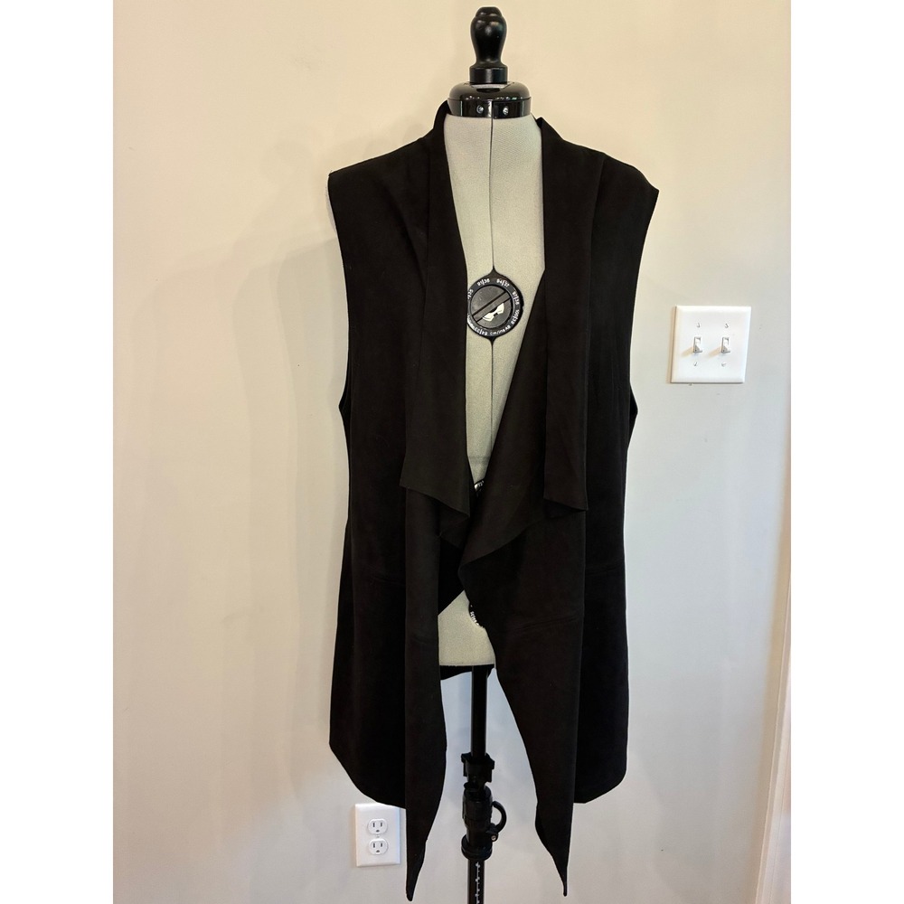 Mud Pie Womens Black Faux Suede Draped Open Front Vest M/L